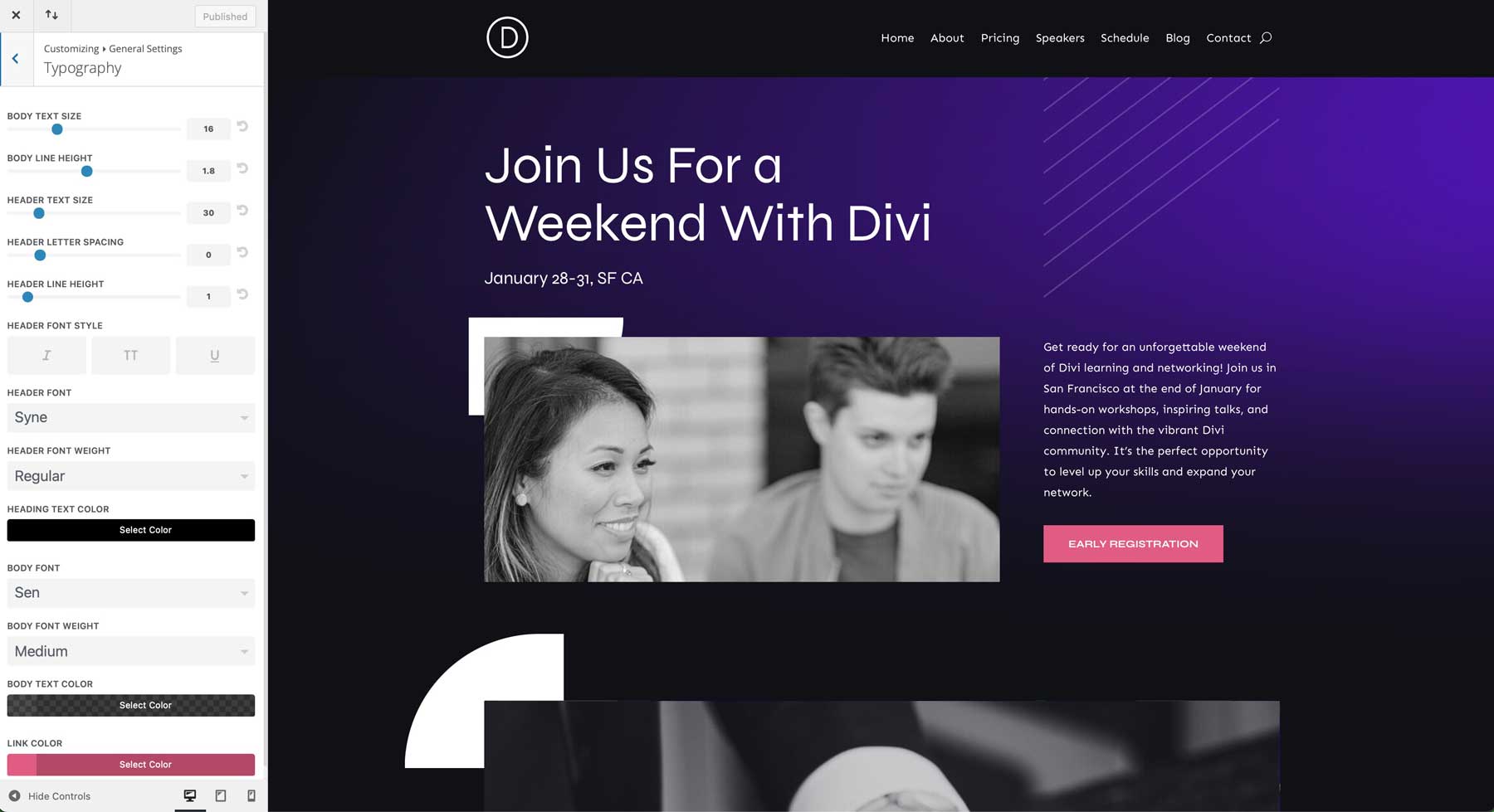 virtual event starter site for Divi