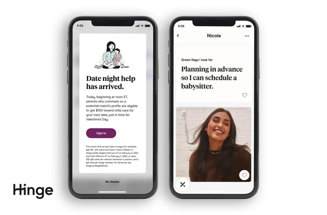 hinge valentine’s day ad for childcare