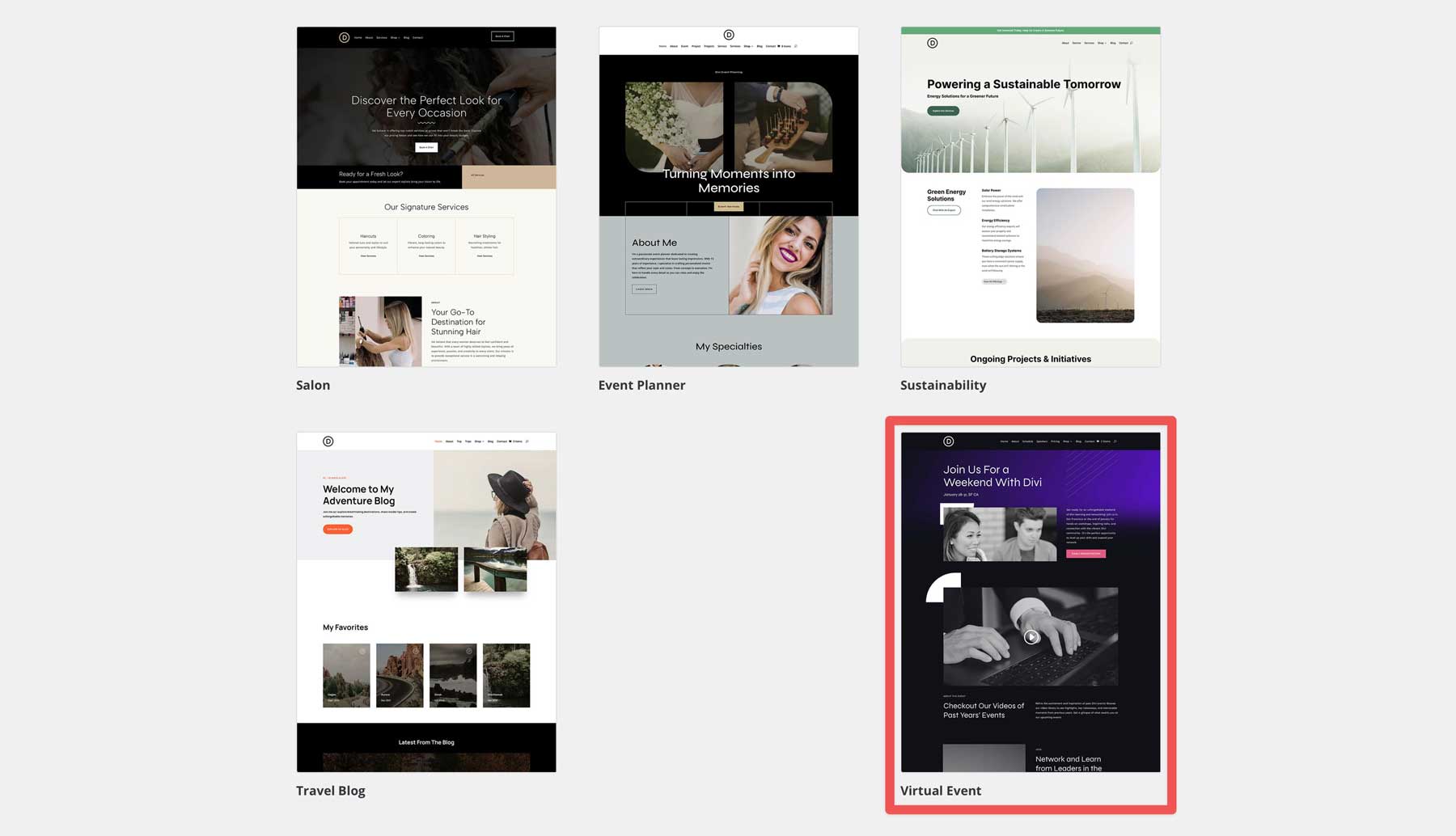 virtual event starter site for Divi