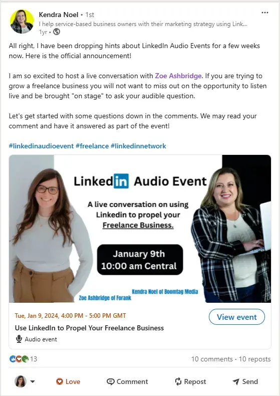 pre-webinar promotion tip example showing how linkedin can be used to help determine the why behind your webinar.