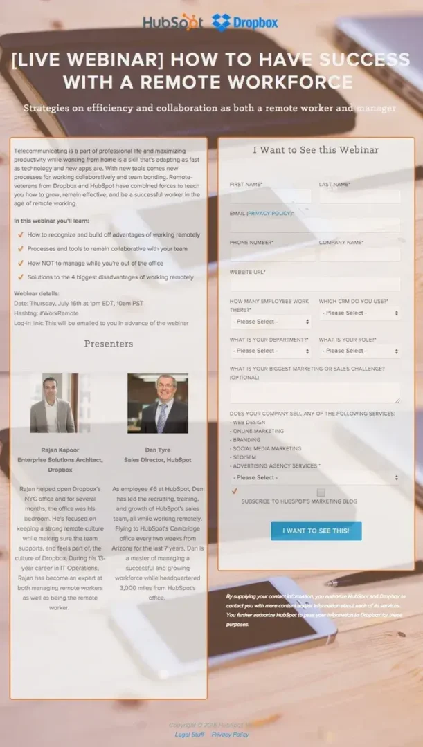 hubspot webinar landing page
