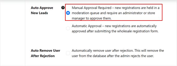 Choosing whether to manually or automatically approve wholesale signups with Wholesale Suite