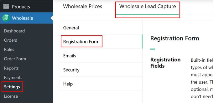 Configuring the Wholesale Suite registration form settings