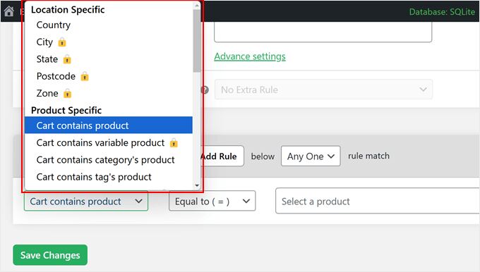 Choosing what factor to apply the conditional logic to hide the shipping options to