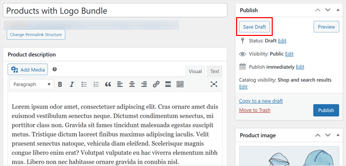 Saving a WooCommerce product as a draft