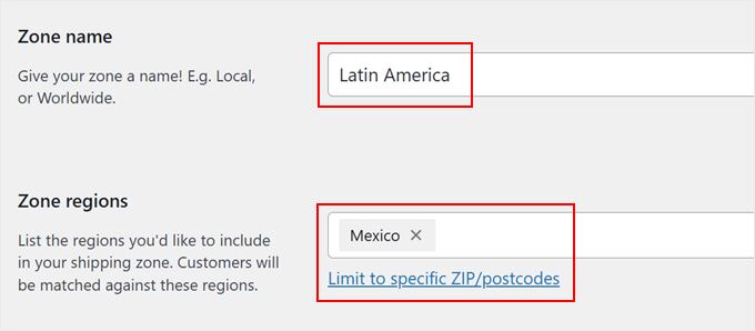 Adding a region to the WooCommerce shipping zone