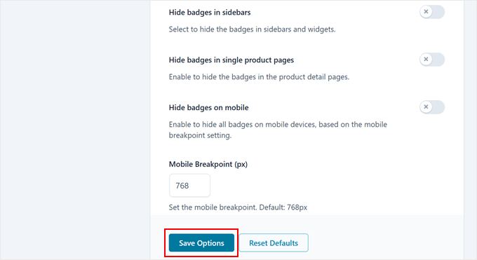 Saving settings to hide the WooCommerce sale badge in YITH