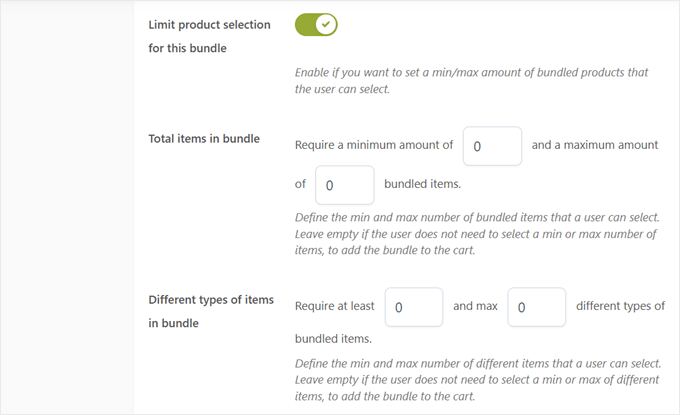 Limiting the product bundle selection with the YITH plugin