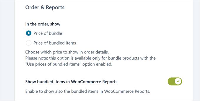 Choosing whether to display items in the bundle in the Order and Reports page with the YITH plugin