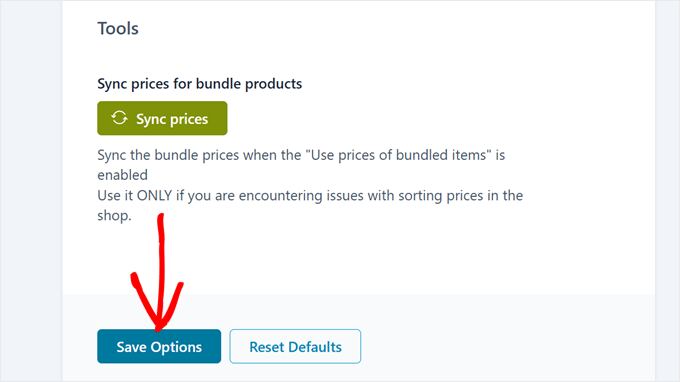 Saving the general YITH WooCommerce Product Bundles settings