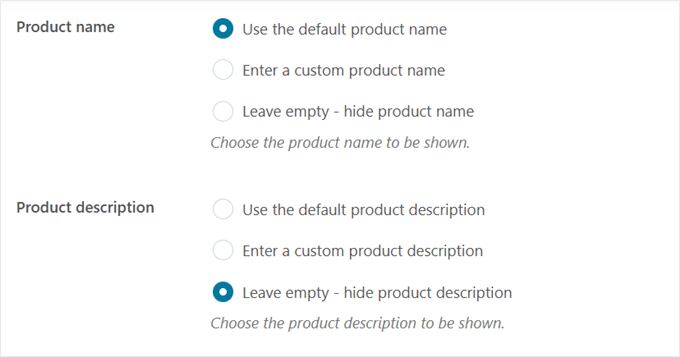 Choosing how to display the product name and description with the YITH plugin