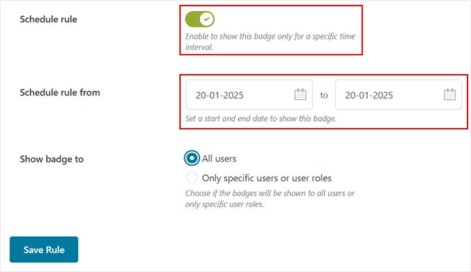 Creating a schedule for the product badge to appear with YITH