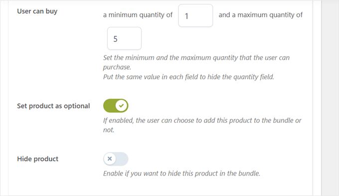 Setting purchase quantity for the product bundle item with the YITH plugin