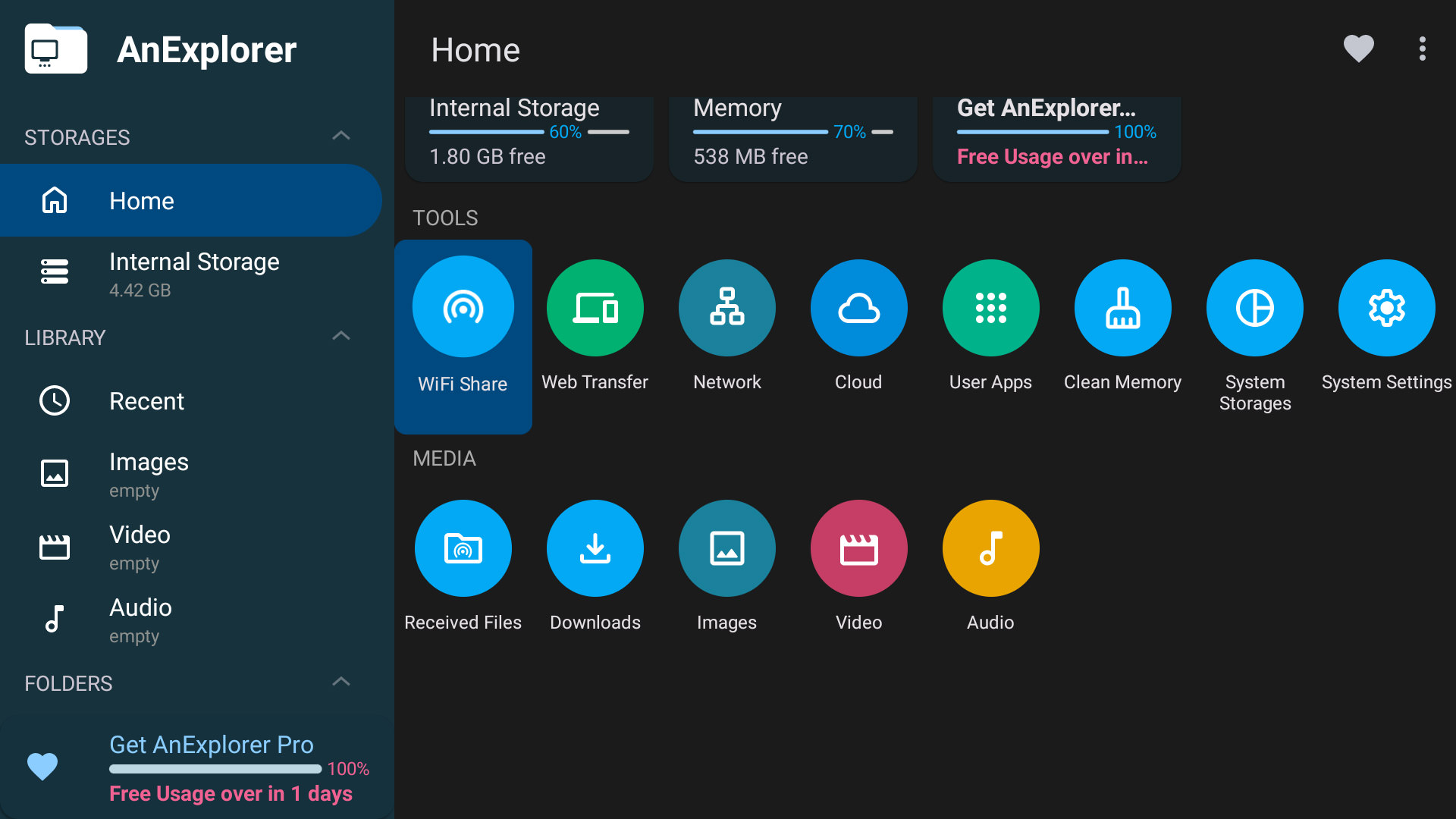 AnExplorer file manager interface on Smart TV