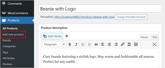 Adding a new product in WooCommerce