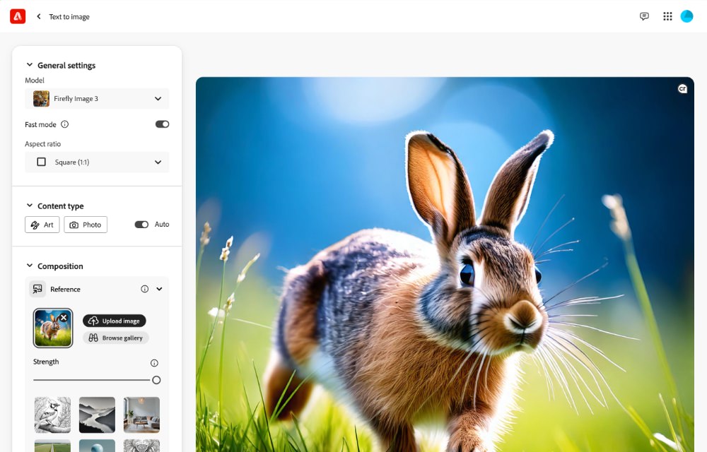 Adobe Firefly interface showcasing AI-generated images