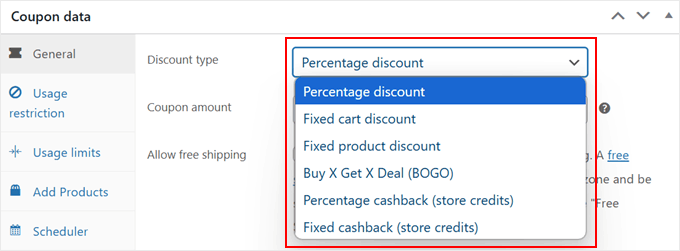 Choosing a discount type in Advanced Coupons