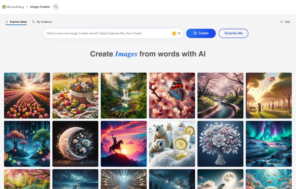 Bing Image Creator interface showing AI-generated images