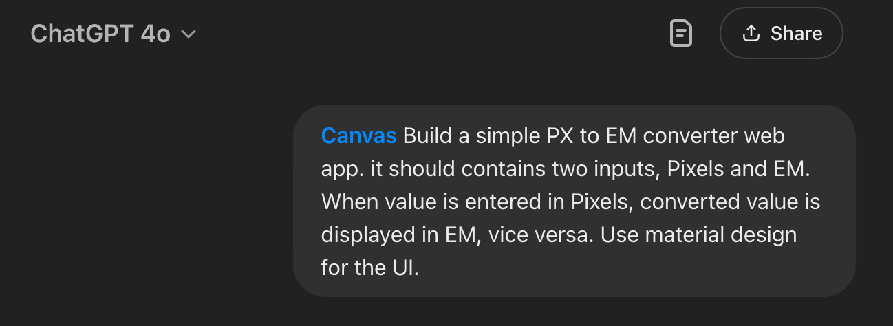 Example of ChatGPT prompt for creating PX to EM converter