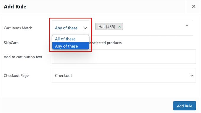 Configuring the cart rule to enable SkipCart