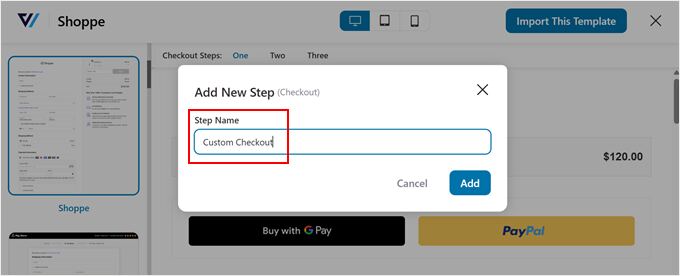 Giving a new custom checkout a name in FunnelKit
