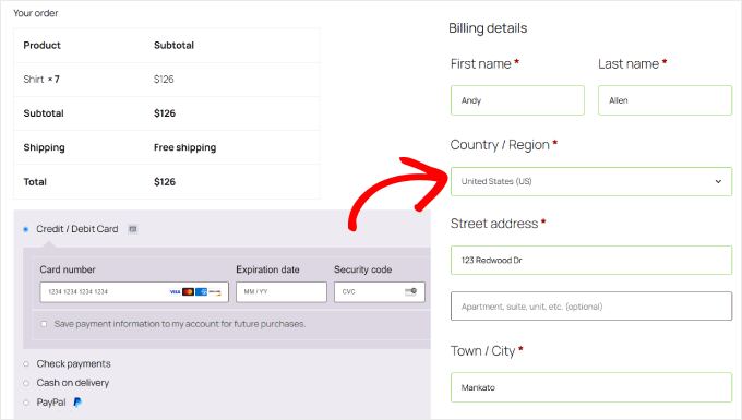 Example of disabling the bank transfer payment method for US customers with WPCode
