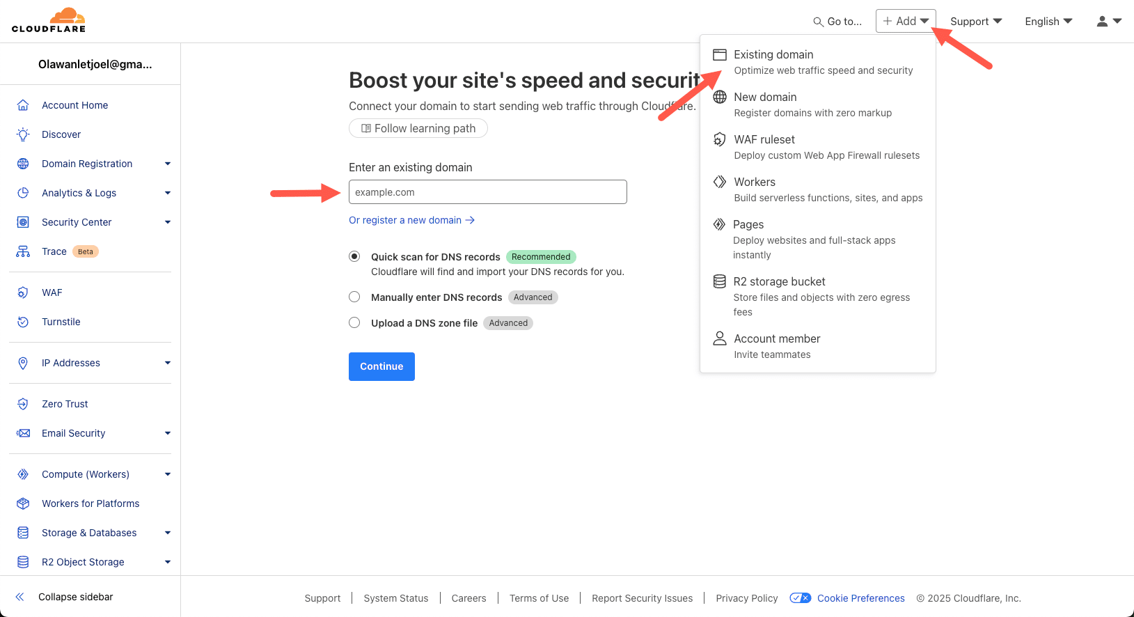 Adding your WooCommerce store to Cloudflare to enable security features.