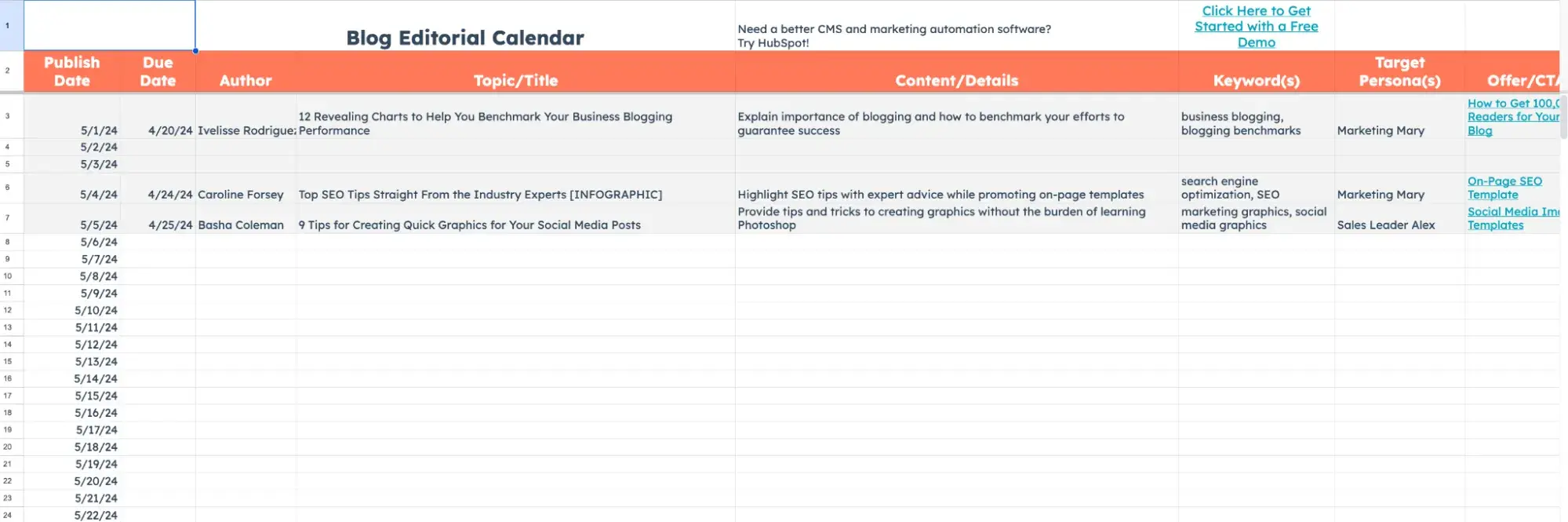 hubspot blog editorial calendar