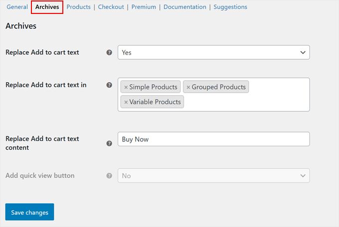 Configuring the Archives page settings in Direct Checkout plugin