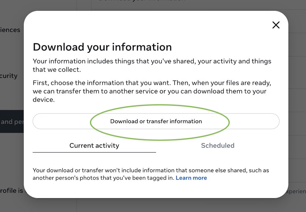 Instagram data download option