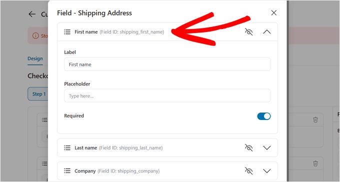Editing the fields in the Shipping Address section in FunnelKit checkout