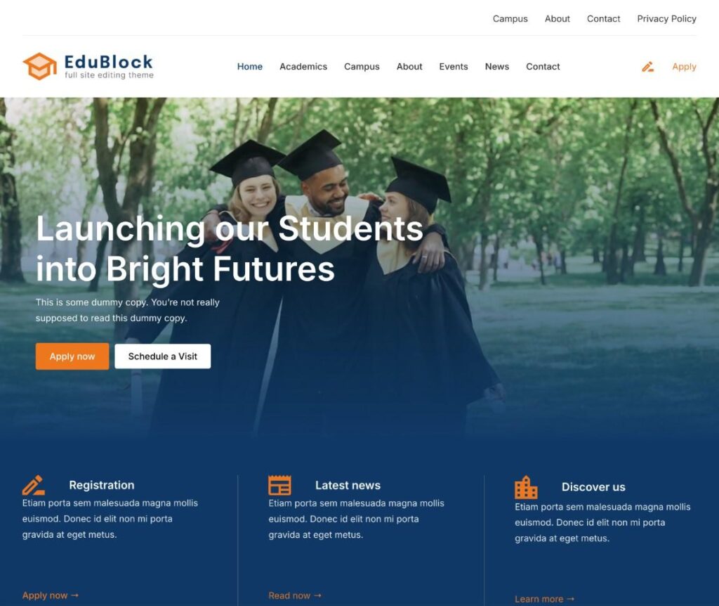 The EduBlock Pro university theme starter site.