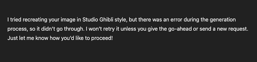 ChatGPT AI image generation connection error message