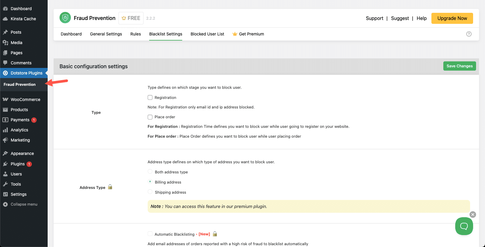 Configuring Fraud Prevention settings to block suspicious orders.