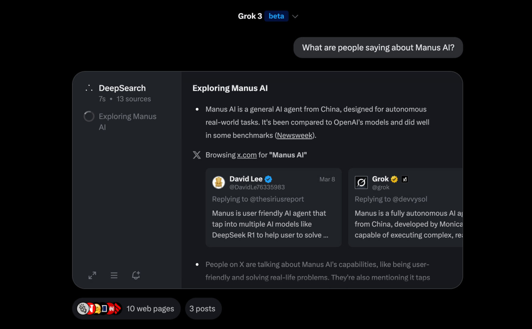 Grok AI interface showcasing social media insights and analysis