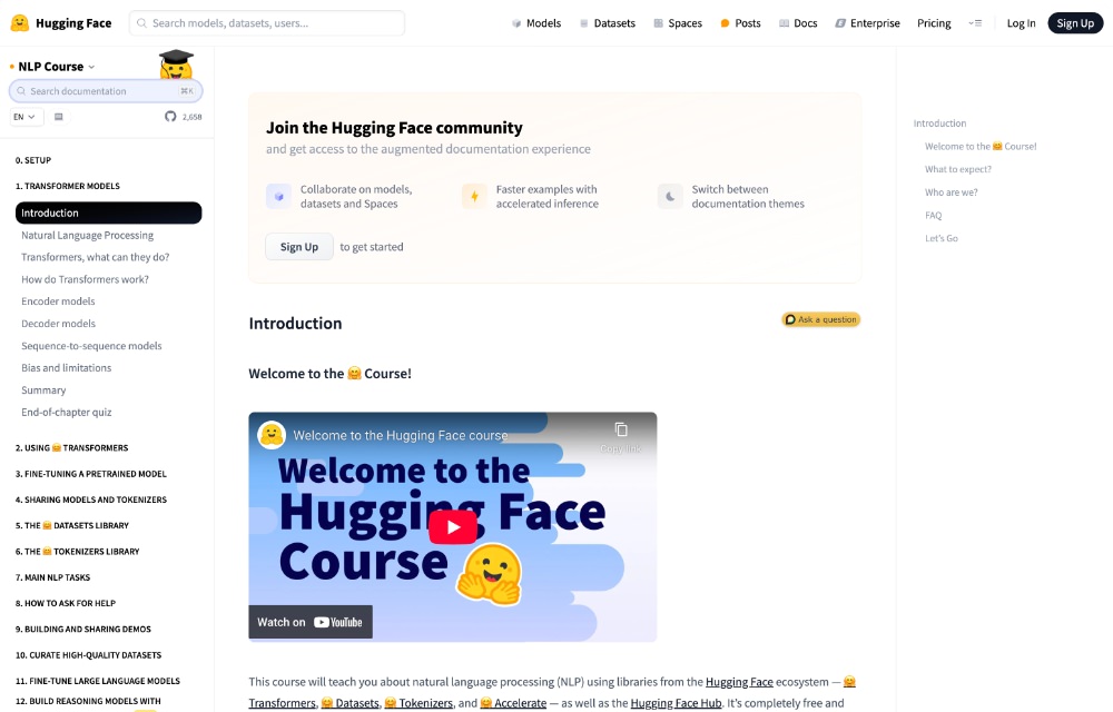 Hugging Face Course interface