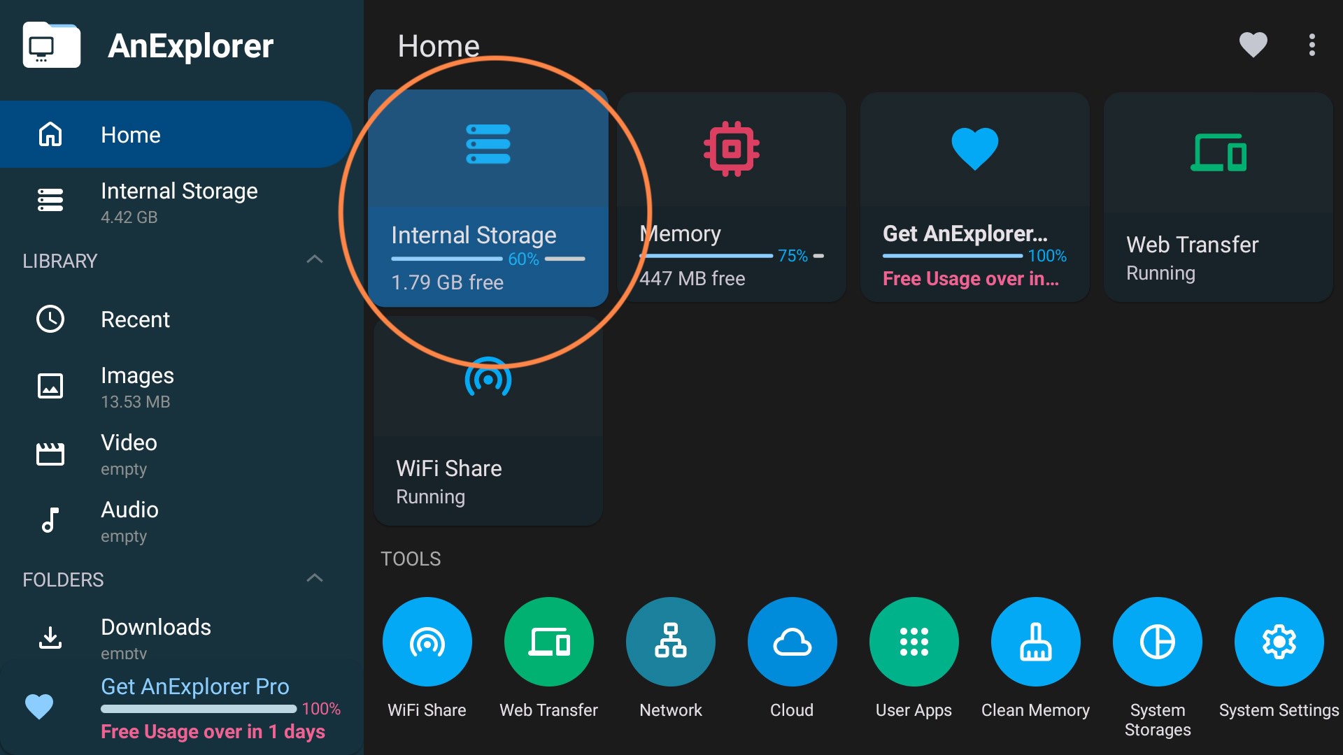 Internal Storage view in AnExplorer