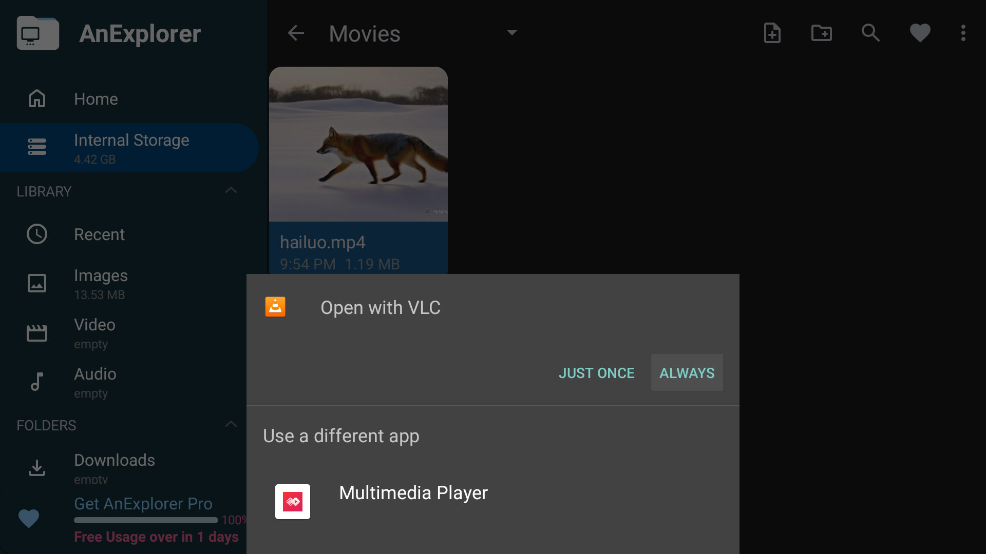 Open with VLC Player prompt