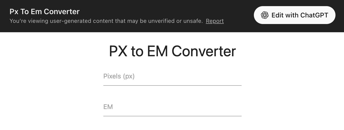 PX to EM converter tool built using ChatGPT Canvas mode