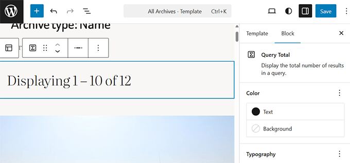 Query Total Block shows number of items returned for a query