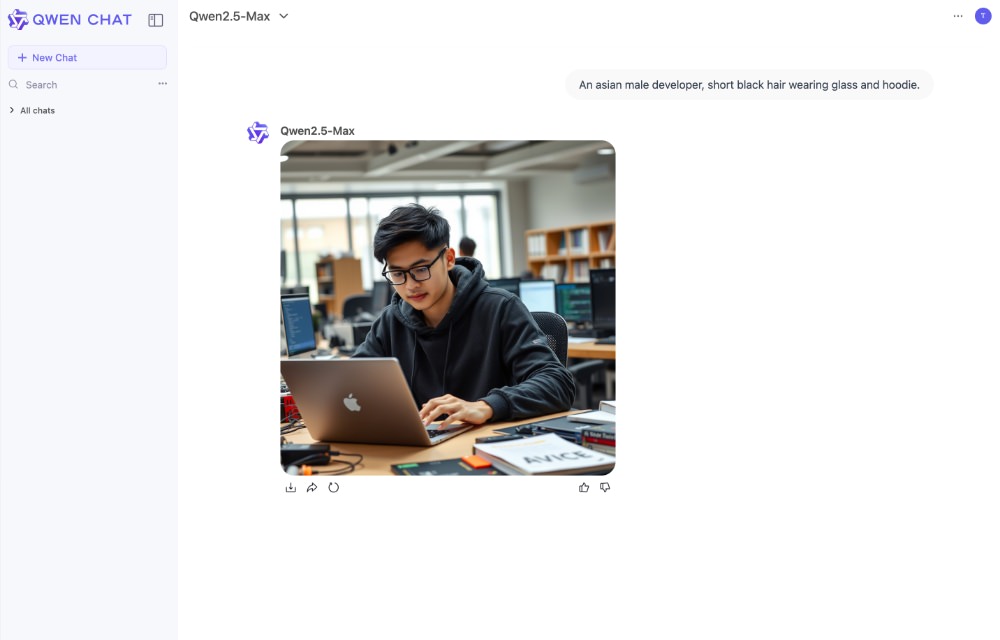 Qwen Chat interface showing AI image generation features