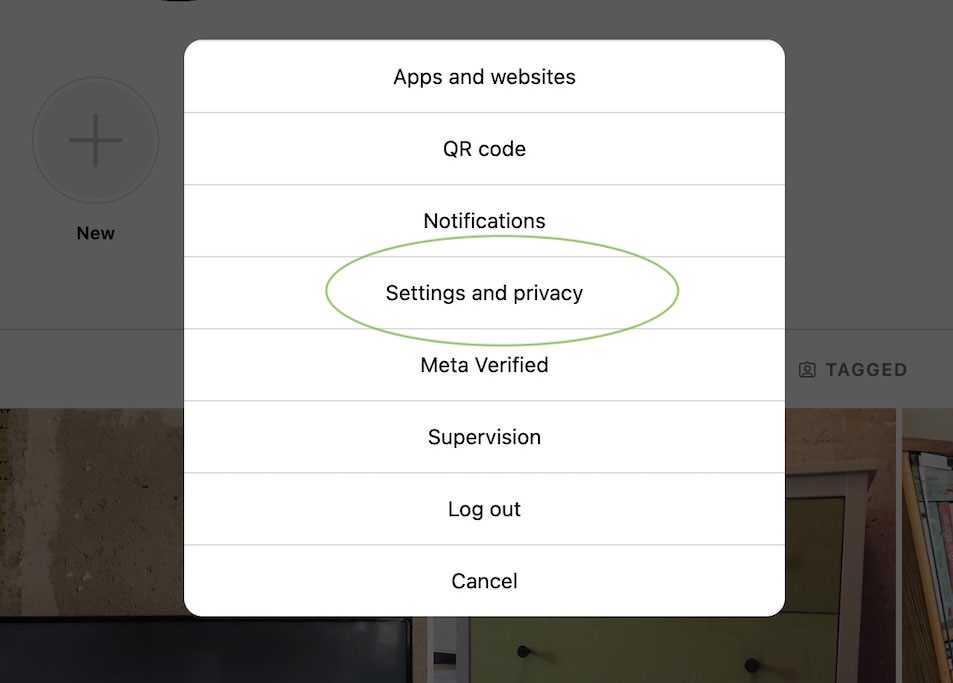 Instagram settings menu