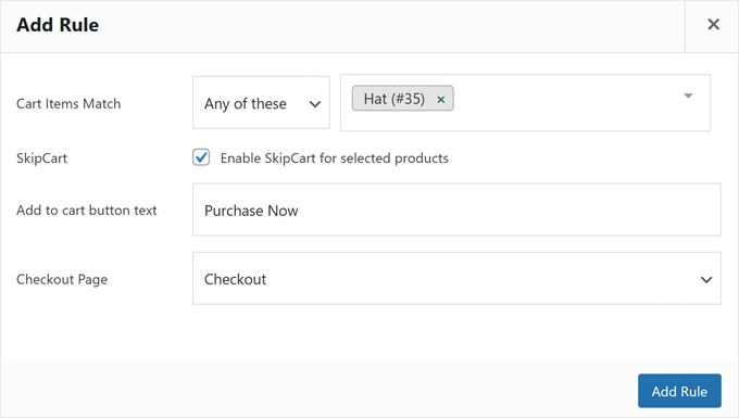 Saving the custom SkipCart conditional logic rules