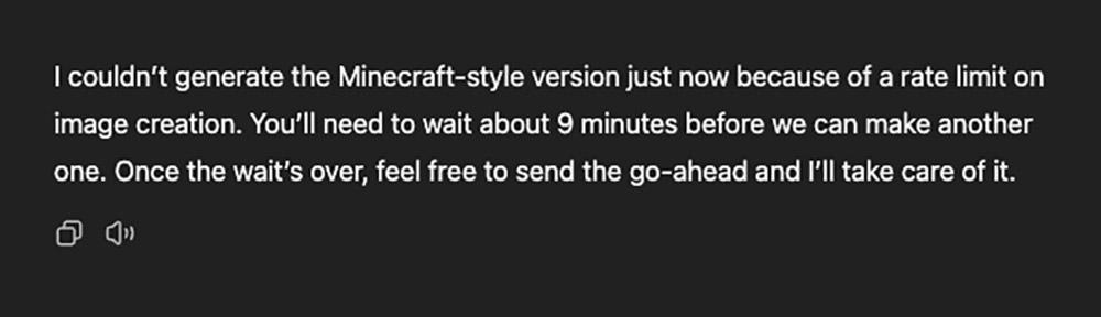 ChatGPT AI image generation rate limit warning message