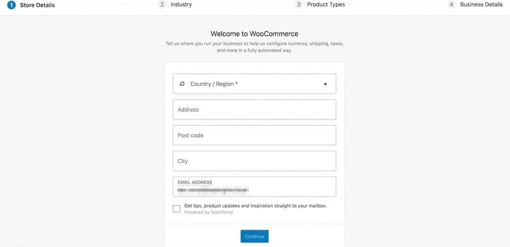A screenshot of the WooCommerce Setup Wizard in action.