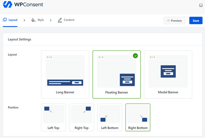 wpconsent banner layout