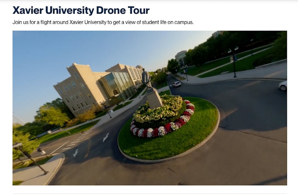 Screenshot of Xavier University's drone tour.