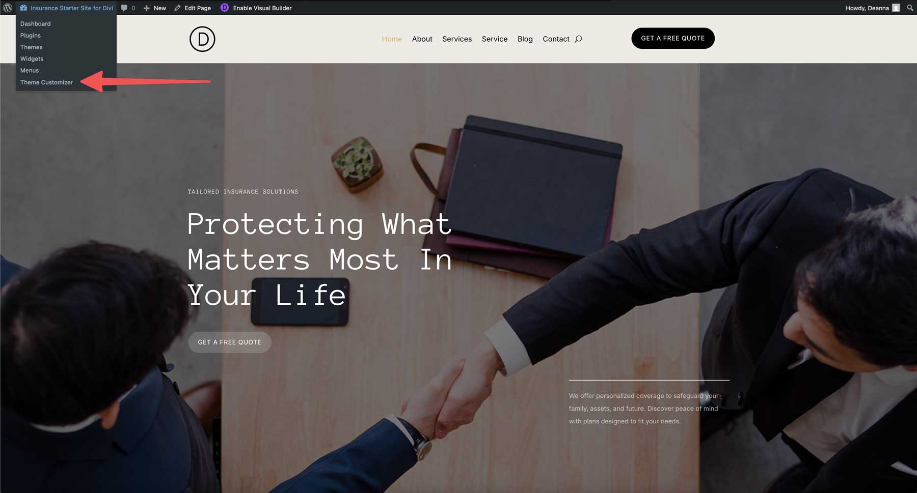 insurance starter site for Divi