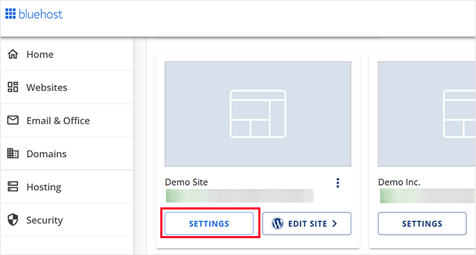 Bluehost website settings