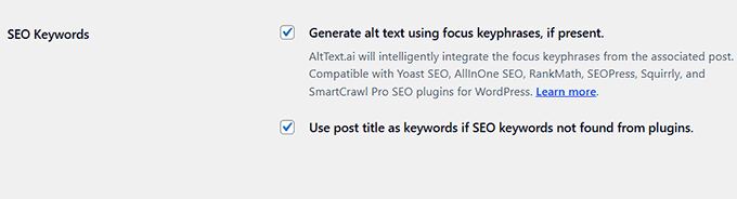 Configure SEO keywords settings